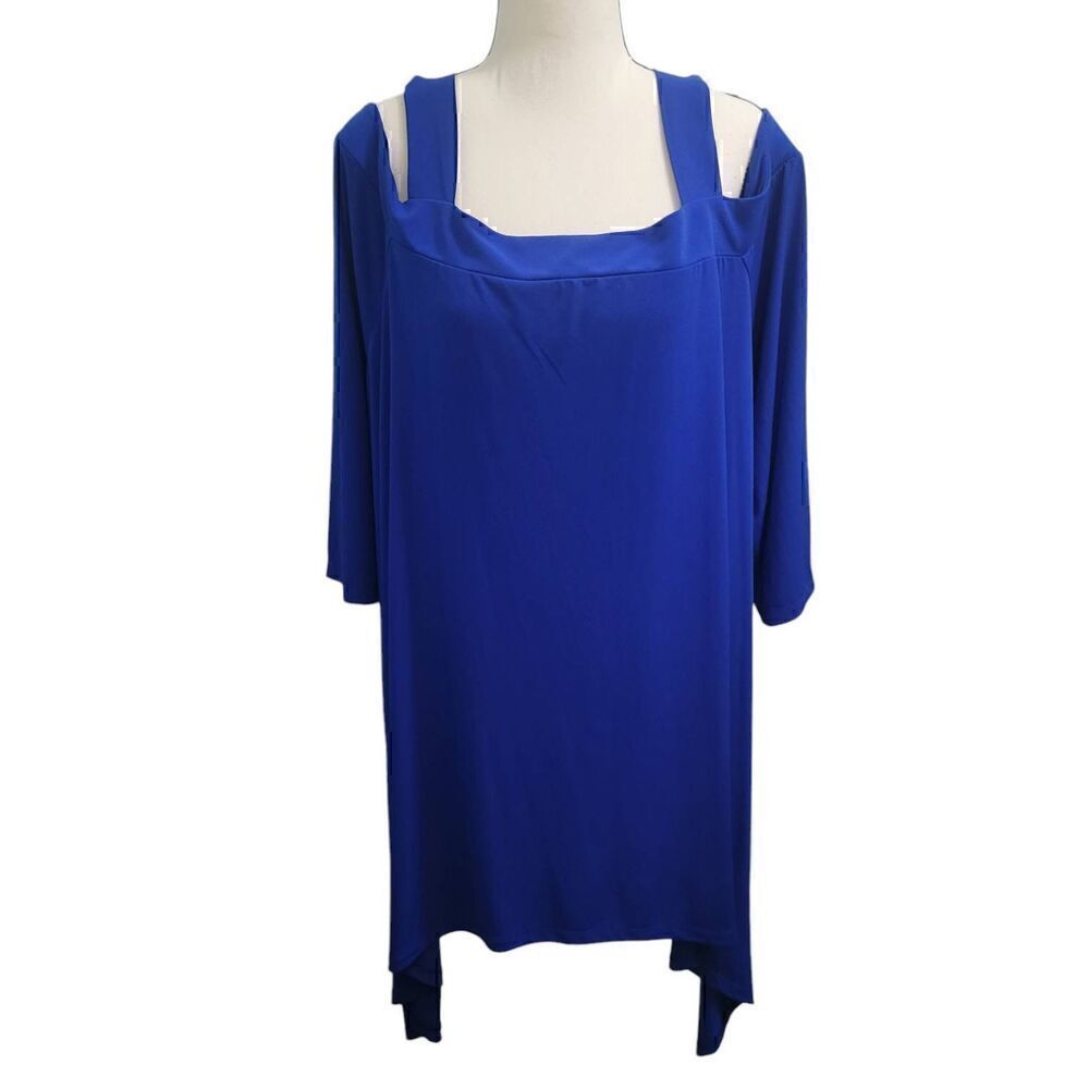 Ellen Tracy Sz 2X Cold Shoulder Tunic Dress Blue